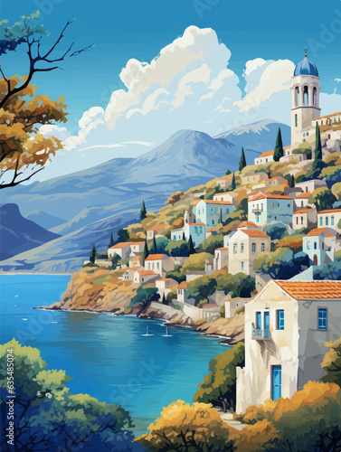 Captivating vintage travel poster with stunning landscapes of Crete, Greece. 