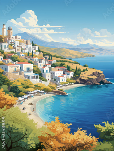 Captivating vintage travel poster with stunning landscapes of Crete, Greece. 