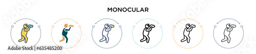 Monocular icon in filled, thin line, outline and stroke style. Vector illustration of two colored and black monocular vector icons designs can be used for mobile, ui, web