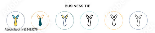 Business tie icon in filled, thin line, outline and stroke style. Vector illustration of two colored and black business tie vector icons designs can be used for mobile, ui, web