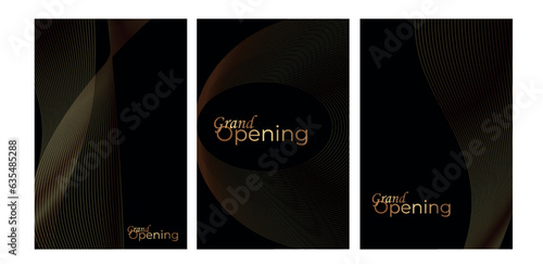 Grand opening design with ribbon, balloons and gold scissors, confetti.