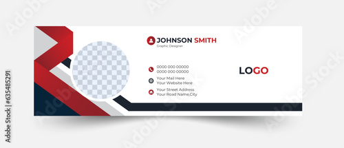 Personal social media cover page design with photo place and contact info. Modern and abstract corporate company email signature or email footer template. photo