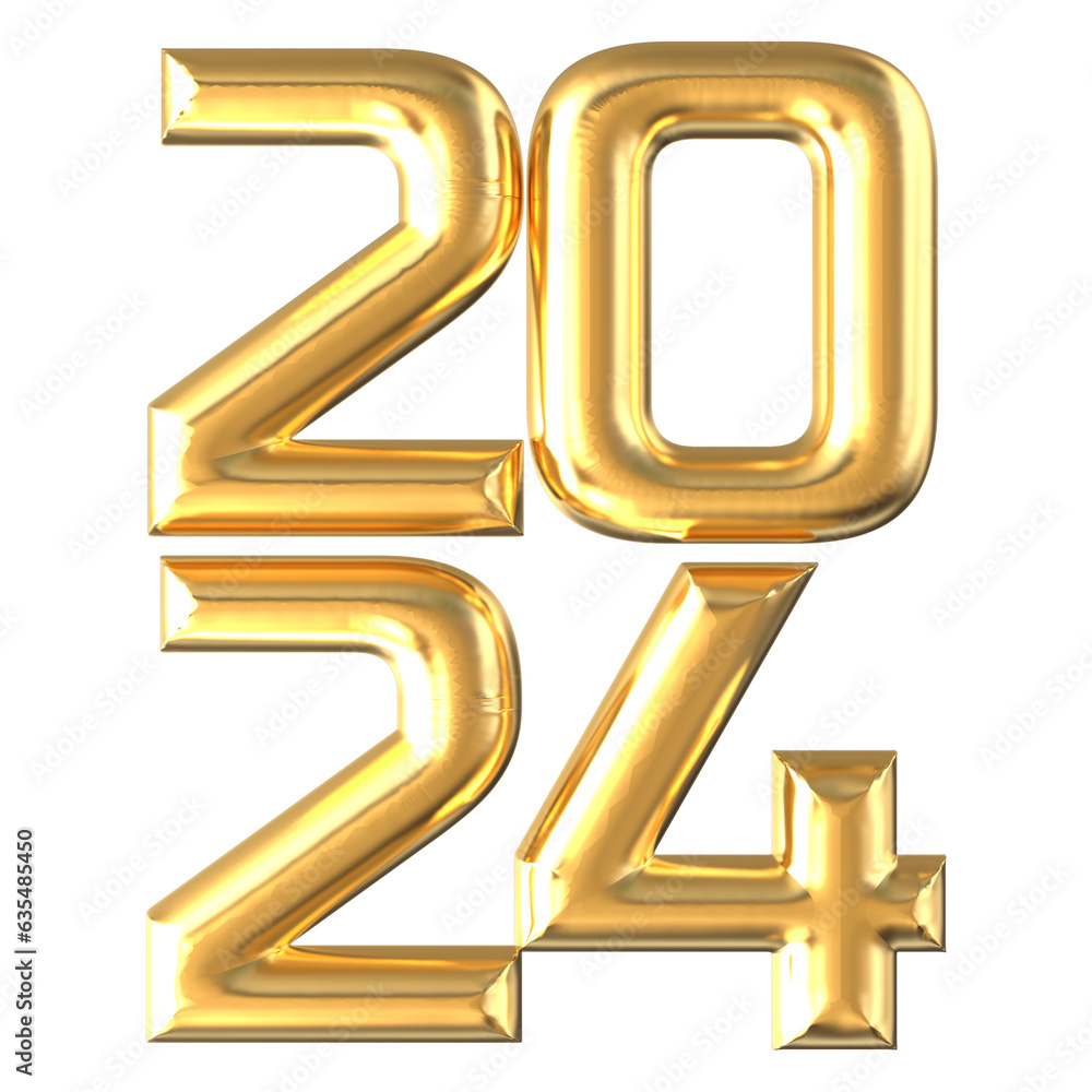 3D Render New Year Gold Number 2024 3D Render New Year Gold Number 2024