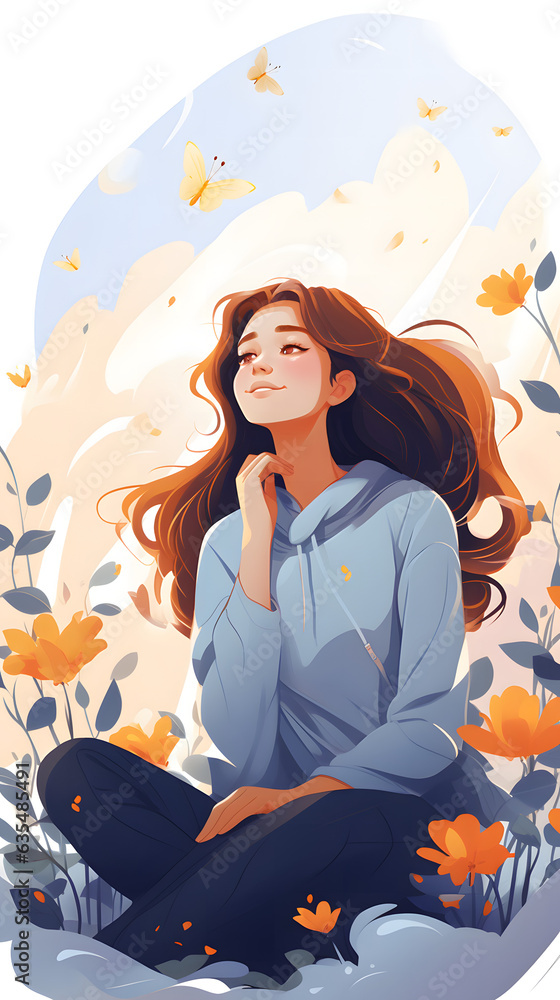 Joyful Confidence: Illustrated Woman's Uplifting Positive Vibe Generative AI
