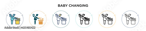 Baby changing icon in filled, thin line, outline and stroke style. Vector illustration of two colored and black baby changing vector icons designs can be used for mobile, ui, web