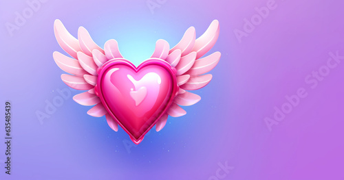 a pink heart with wings on it
