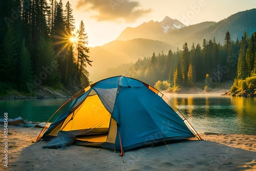 camping in the mountains at sunset Generated AI