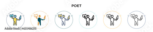 Poet icon in filled, thin line, outline and stroke style. Vector illustration of two colored and black poet vector icons designs can be used for mobile, ui, web