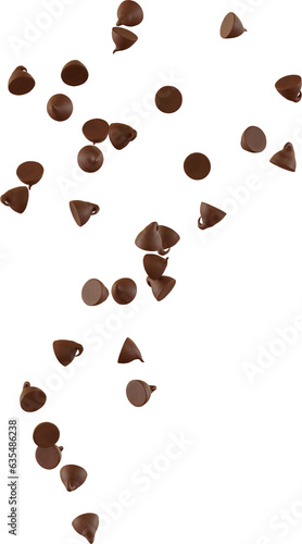 3d render falling brown choco chips
