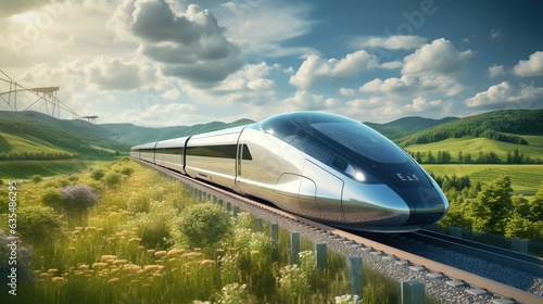 An awe-inspiring image of a magnetic levitation train  illustrating the future of efficient  high-speed rail travel