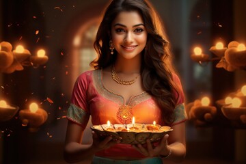 Happy Female Celebrating Diwali