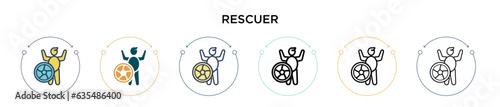 Rescuer icon in filled, thin line, outline and stroke style. Vector illustration of two colored and black rescuer vector icons designs can be used for mobile, ui, web