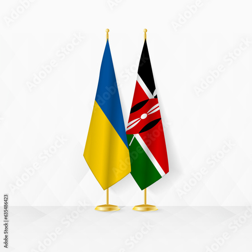 Ukraine and Kenya flags on flag stand, illustration for diplomacy and other meeting between Ukraine and Kenya.