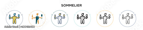Sommelier icon in filled, thin line, outline and stroke style. Vector illustration of two colored and black sommelier vector icons designs can be used for mobile, ui, web