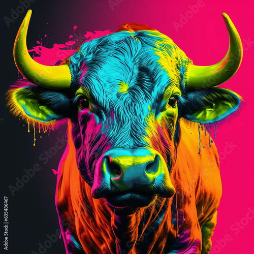 Black bull neon colored, street art, neon, black bull, generative ai