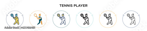 Tennis player icon in filled, thin line, outline and stroke style. Vector illustration of two colored and black tennis player vector icons designs can be used for mobile, ui, web