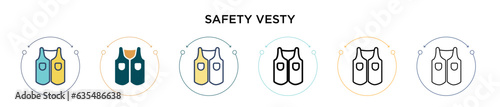 Safety vesty icon in filled, thin line, outline and stroke style. Vector illustration of two colored and black safety vesty vector icons designs can be used for mobile, ui, web