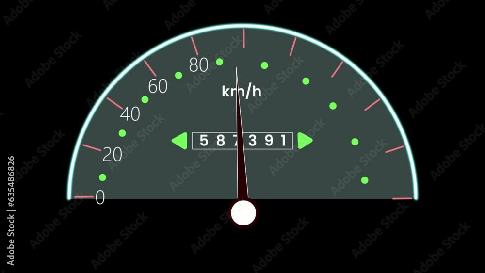 Digital Car speedometer moving pointer makes selfdiagnosis when the car engine starts animated