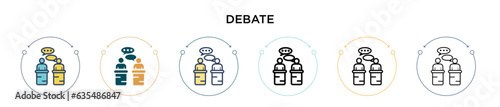 Debate icon in filled, thin line, outline and stroke style. Vector illustration of two colored and black debate vector icons designs can be used for mobile, ui, web