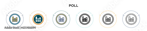 Poll icon in filled, thin line, outline and stroke style. Vector illustration of two colored and black poll vector icons designs can be used for mobile, ui, web