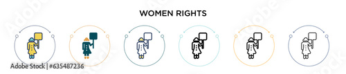 Women rights icon in filled, thin line, outline and stroke style. Vector illustration of two colored and black women rights vector icons designs can be used for mobile, ui, web © Digital Bazaar