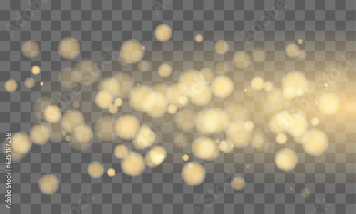 Gold bokeh and stars, sparkles, shimmer on transparent background, festive shiny background, wallpaper, for Christmas and New Year, vector illustration in eps10 format