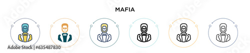 Mafia icon in filled, thin line, outline and stroke style. Vector illustration of two colored and black mafia vector icons designs can be used for mobile, ui, web