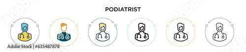 Podiatrist icon in filled, thin line, outline and stroke style. Vector illustration of two colored and black podiatrist vector icons designs can be used for mobile, ui, web