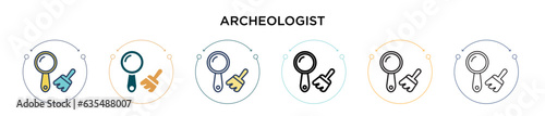 Archeologist icon in filled, thin line, outline and stroke style. Vector illustration of two colored and black archeologist vector icons designs can be used for mobile, ui, web