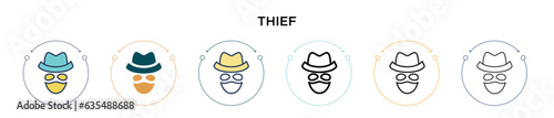Thief icon in filled, thin line, outline and stroke style. Vector illustration of two colored and black thief vector icons designs can be used for mobile, ui, web