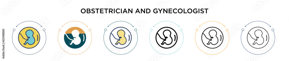 Obstetrician and gynecologist icon in filled, thin line, outline and ...