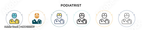 Podiatrist icon in filled, thin line, outline and stroke style. Vector illustration of two colored and black podiatrist vector icons designs can be used for mobile, ui, web