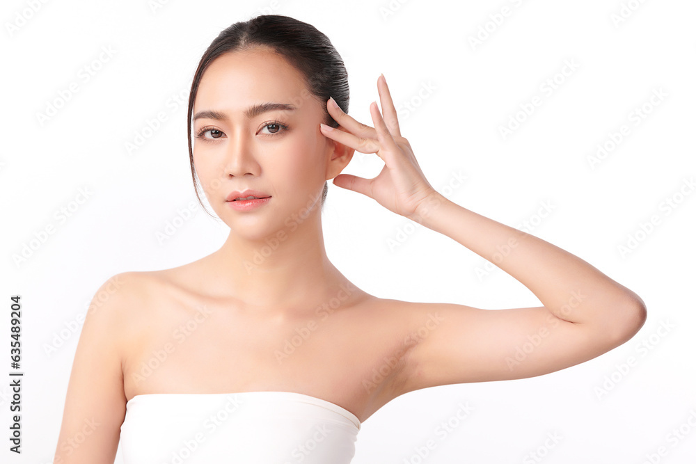 Beautiful young asian woman with clean fresh skin on white background, Face care, Facial treatment, Cosmetology, beauty and spa, Asian women portrait. Beautiful young asian woman with clean fresh skin on white background, Face care, Facial treatment, Cosmetology, beauty and spa, Asian women portrait.