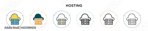 Hosting icon in filled, thin line, outline and stroke style. Vector illustration of two colored and black hosting vector icons designs can be used for mobile, ui, web