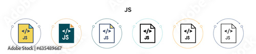 Js icon in filled, thin line, outline and stroke style. Vector illustration of two colored and black js vector icons designs can be used for mobile, ui, web
