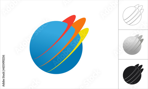 vector illustration of a planet with rings icon logo for company, brand and business. globe with rings vector icon. blue globe icons in different versions. blue planet logos.