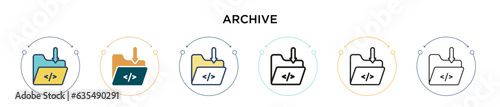 Archive icon in filled, thin line, outline and stroke style. Vector illustration of two colored and black archive vector icons designs can be used for mobile, ui, web