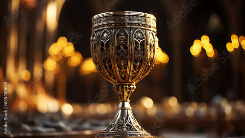 Close up of Holy Chalice with customizable space for text or prayers.