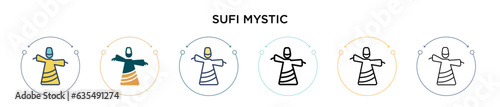 Sufi mystic icon in filled, thin line, outline and stroke style. Vector illustration of two colored and black sufi mystic vector icons designs can be used for mobile, ui, web