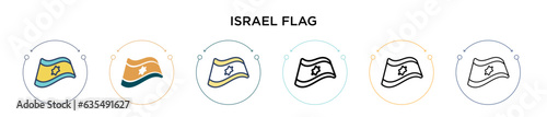 Israel flag icon in filled, thin line, outline and stroke style. Vector illustration of two colored and black israel flag vector icons designs can be used for mobile, ui, web