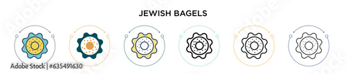 Jewish bagels icon in filled, thin line, outline and stroke style. Vector illustration of two colored and black jewish bagels vector icons designs can be used for mobile, ui, web