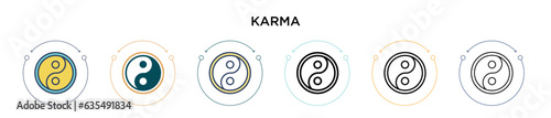 Karma icon in filled, thin line, outline and stroke style. Vector illustration of two colored and black karma vector icons designs can be used for mobile, ui, web