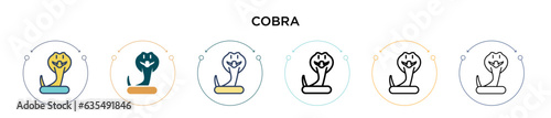 Cobra icon in filled, thin line, outline and stroke style. Vector illustration of two colored and black cobra vector icons designs can be used for mobile, ui, web
