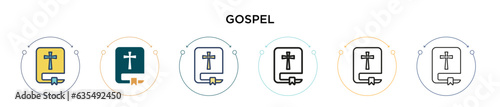 Gospel icon in filled, thin line, outline and stroke style. Vector illustration of two colored and black gospel vector icons designs can be used for mobile, ui, web