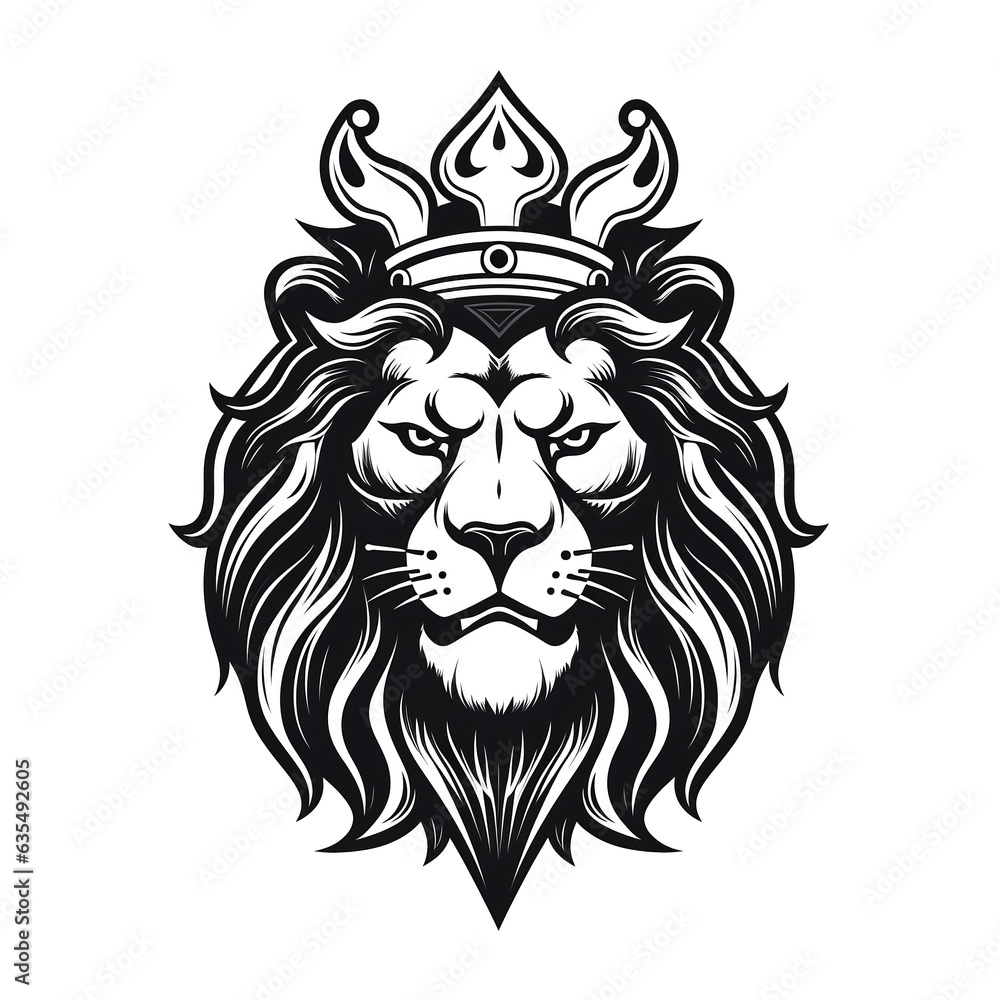 Obraz premium Egyptian Style Logo of a Crowned Lion, Monochrome, Symbolizing Strength, Power and Royalty