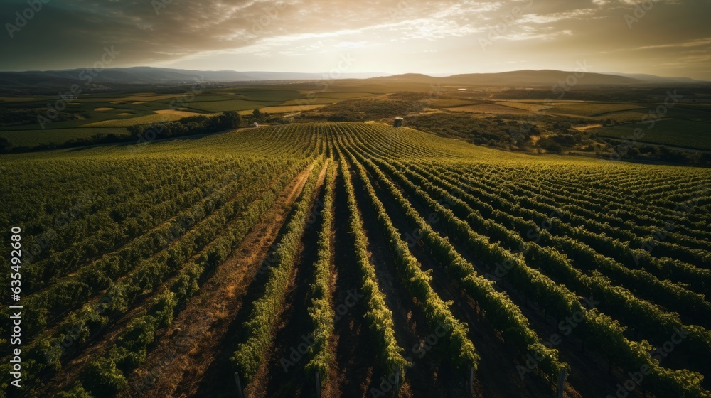 aerial  photo of a Vineyards and fields captured by a drone. AI generated