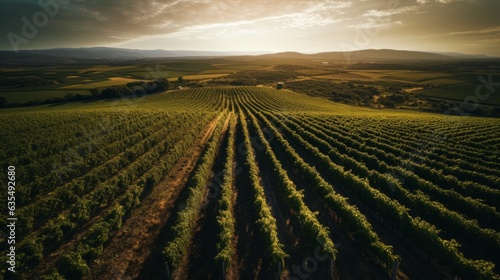 aerial photo of a Vineyards and fields captured by a drone. AI generated