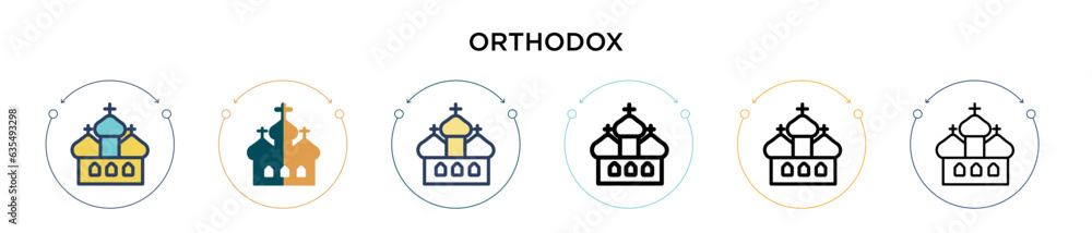 Orthodox icon in filled, thin line, outline and stroke style. Vector illustration of two colored and black orthodox vector icons designs can be used for mobile, ui, web