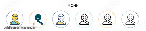 Monk icon in filled, thin line, outline and stroke style. Vector illustration of two colored and black monk vector icons designs can be used for mobile, ui, web