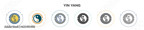 Yin yang icon in filled, thin line, outline and stroke style. Vector illustration of two colored and black yin yang vector icons designs can be used for mobile, ui, web